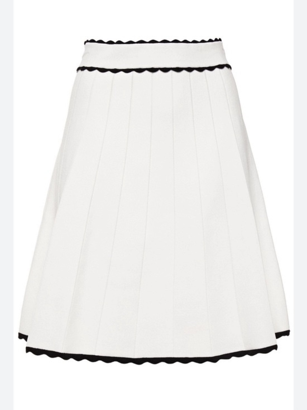 Sandro Paris Cream White Scalloped Trim Pleated Knit A-Line Skirt Size 2